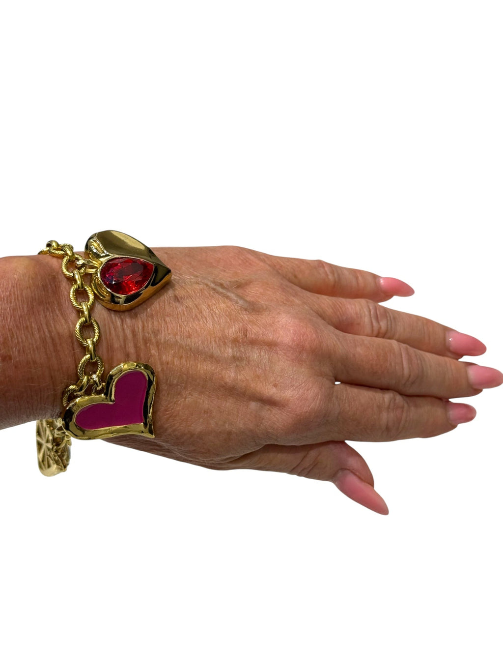 Lacroix Vintage Large Gold Plated Heart Charm Clip-On Earrings and Matching Bracelet