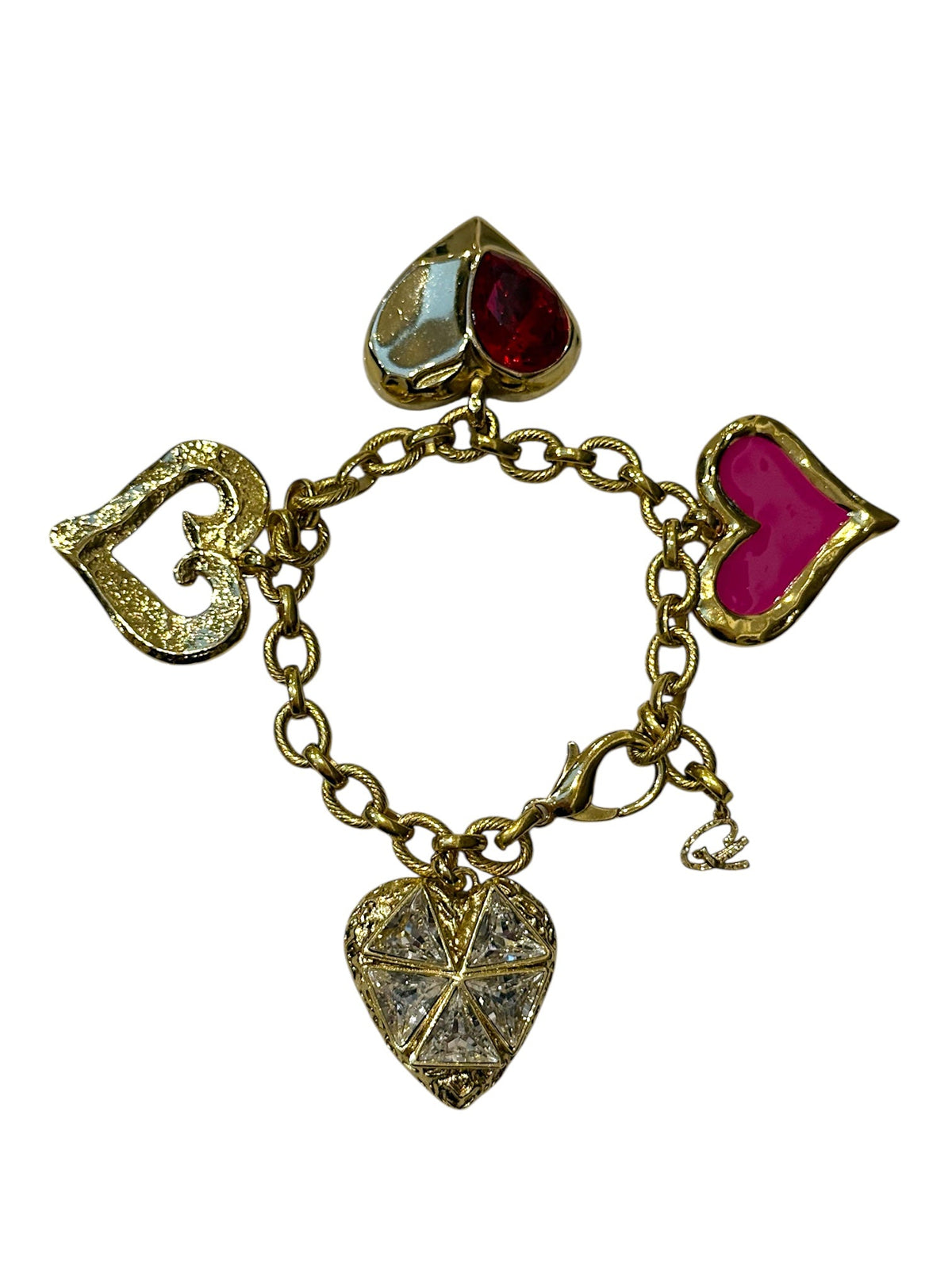 Lacroix Vintage Large Gold Plated Heart Charm Clip-On Earrings and Matching Bracelet