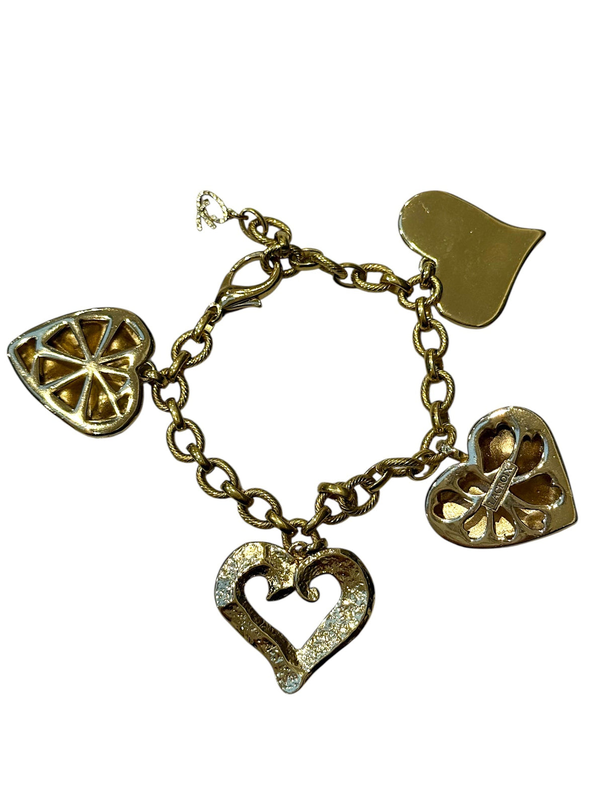 Lacroix Vintage Large Gold Plated Heart Charm Clip-On Earrings and Matching Bracelet