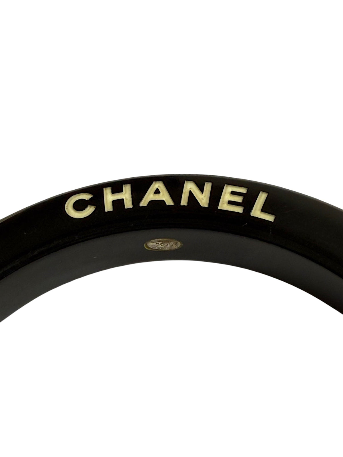 Chanel Floral Carved Resin Black and White Bangle
