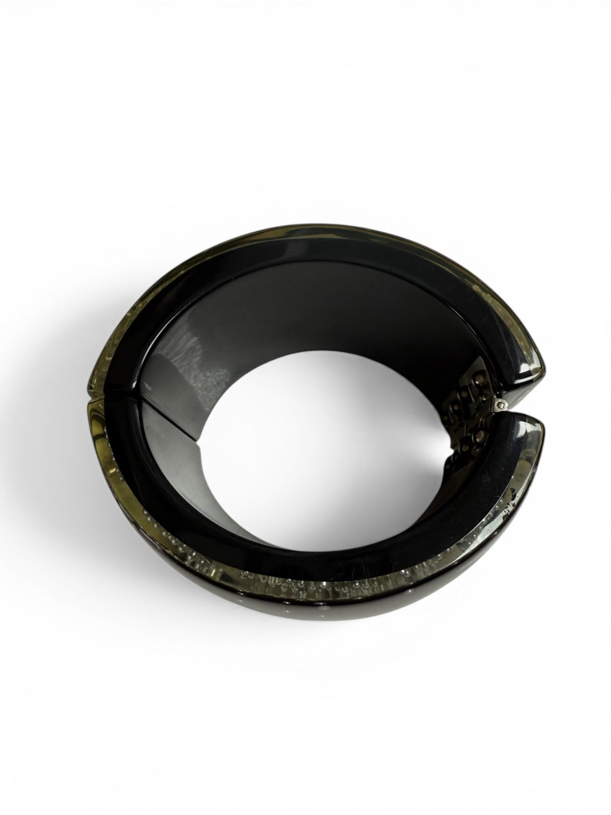 Chanel Black Lucite Hinged Oval Mini Pearl Cuff Bracelet
