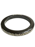 Chanel Floral Carved Resin Black and White Bangle
