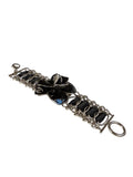 Chanel Silver Chain and Ribbon Black Camellia Bracelet