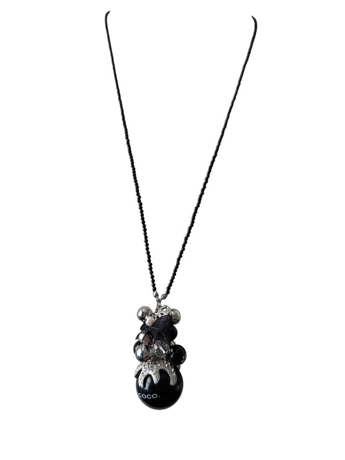 Chanel Black Bead Crystal and Pearl Pendant Necklace