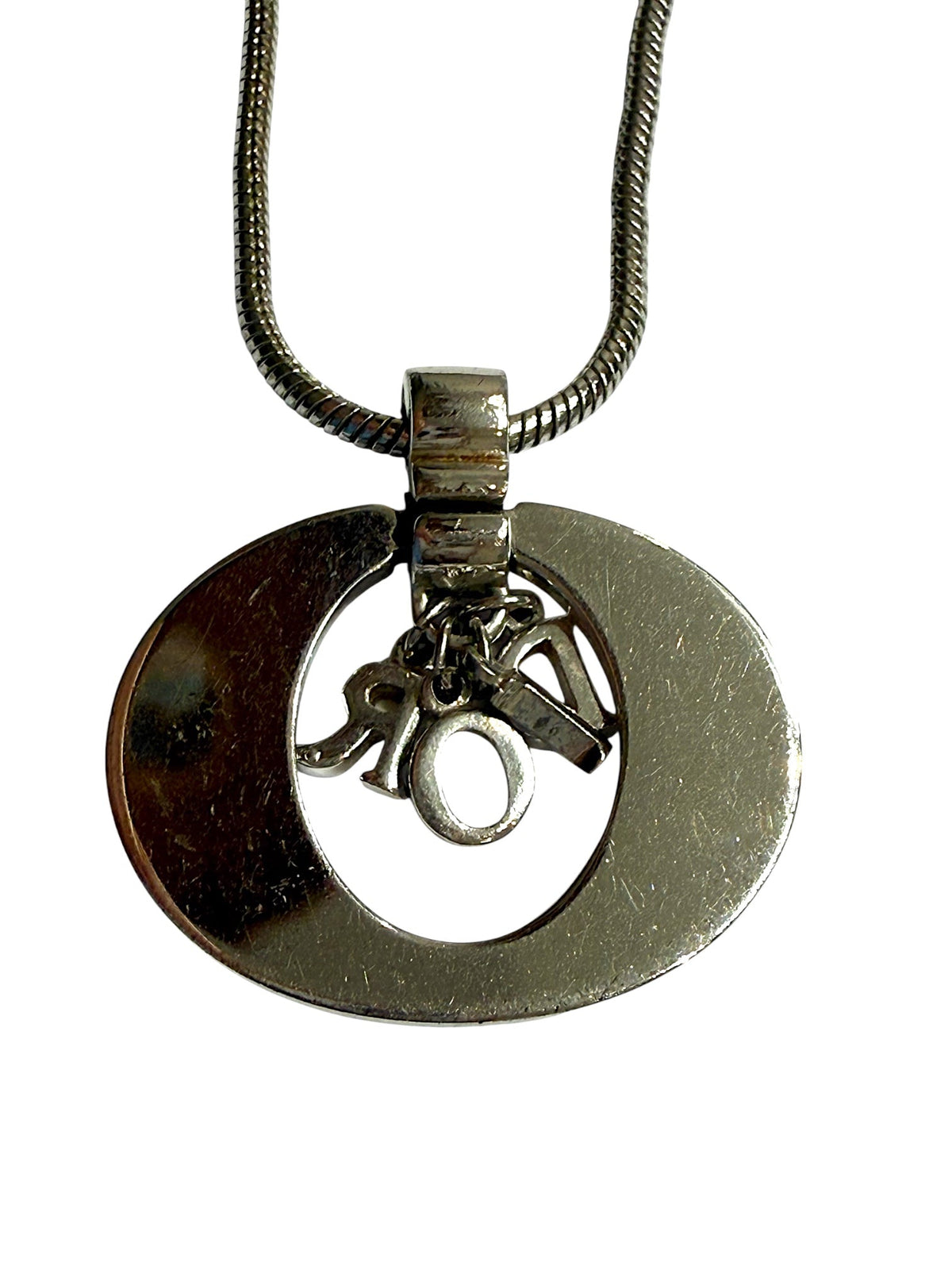 Dior Silver Tone Oval DIOR letters Pendant Necklace