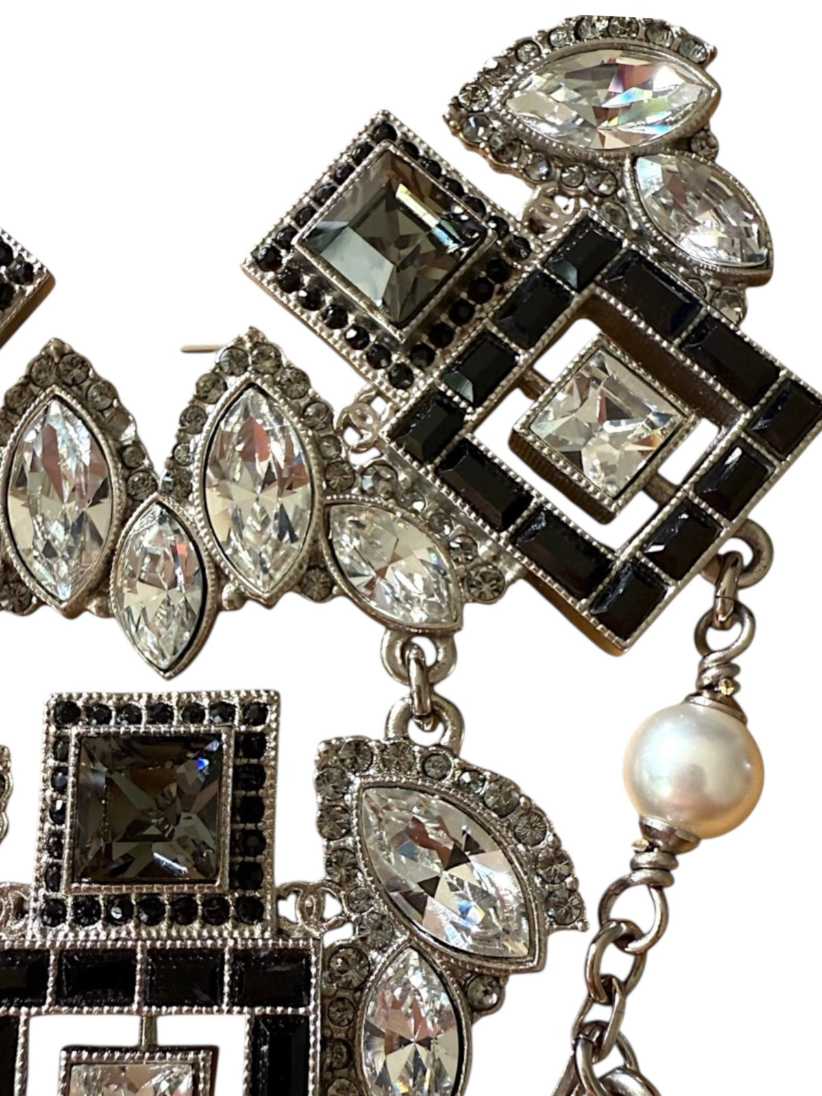 Chanel, Silver Tone, Black and White Crystal Art Deco Brooch
