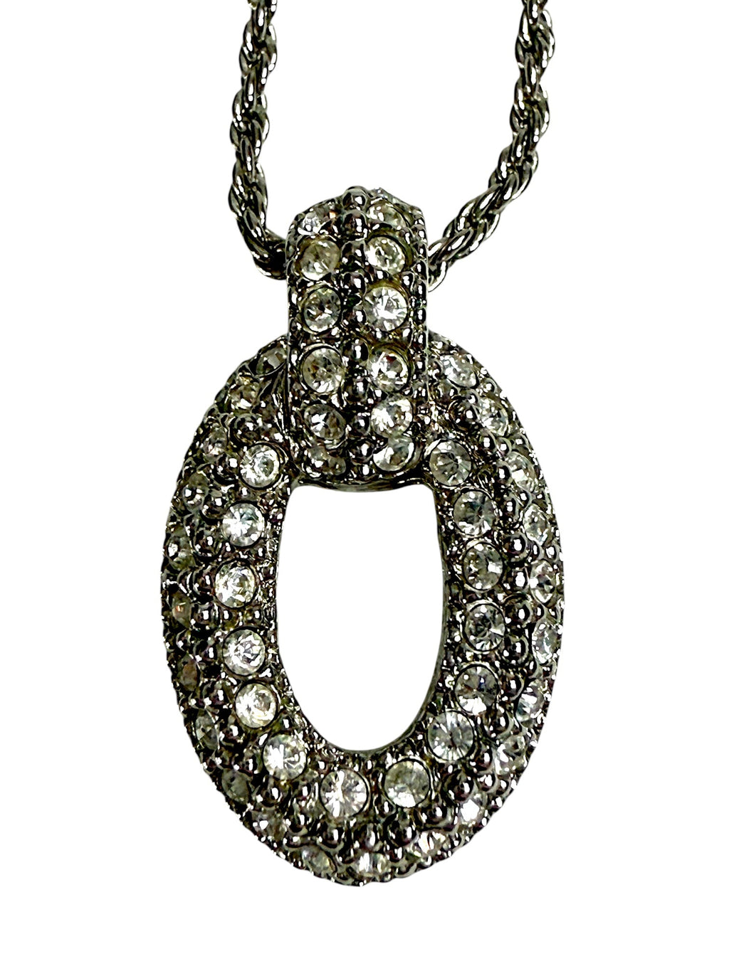 Dior Silver Tone Crystal Oval Pendant