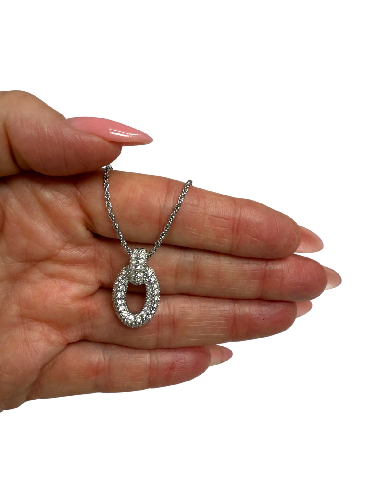 Dior Silver Tone Crystal Oval Pendant