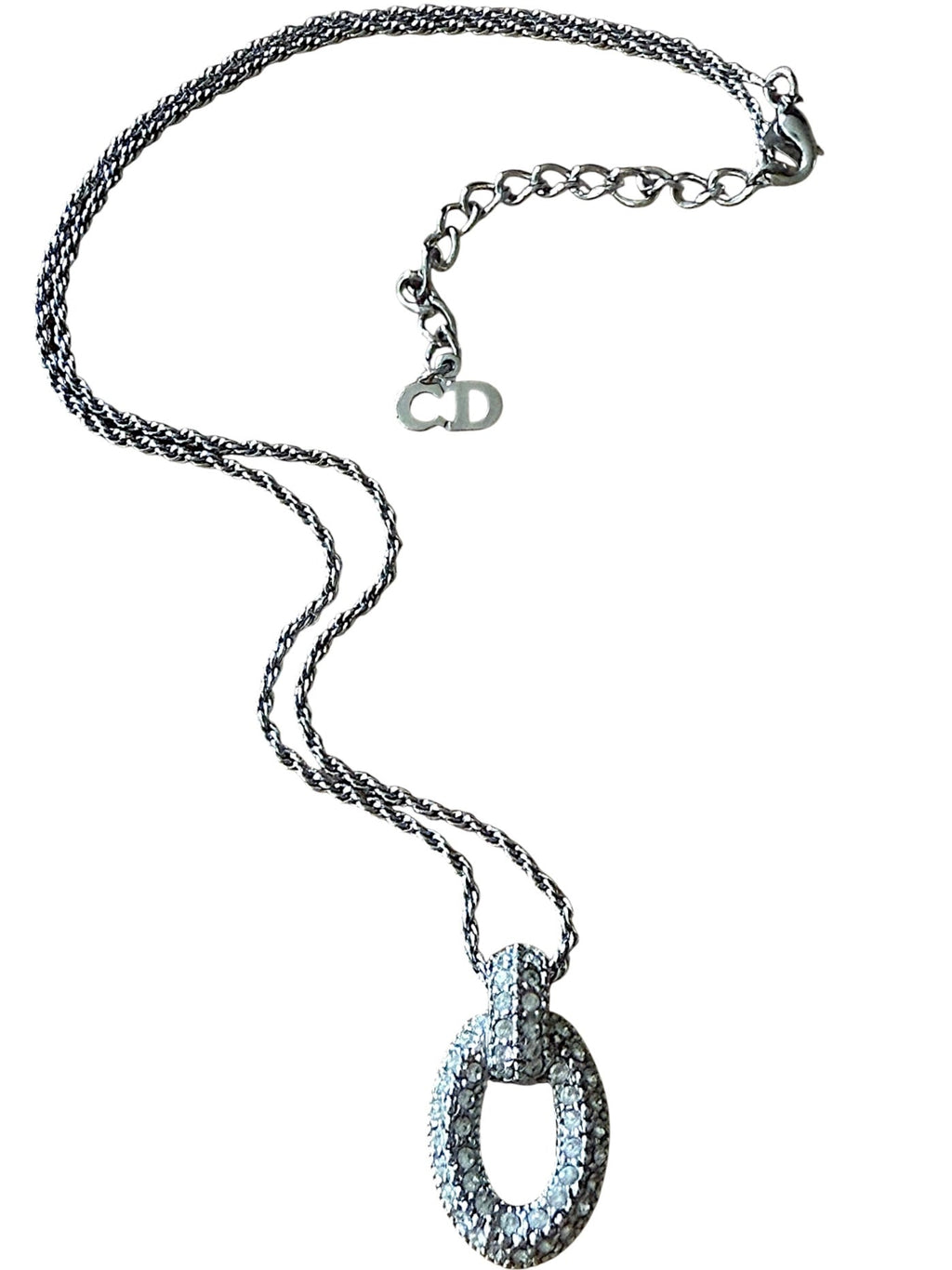 Dior Silver Tone Crystal Oval Pendant