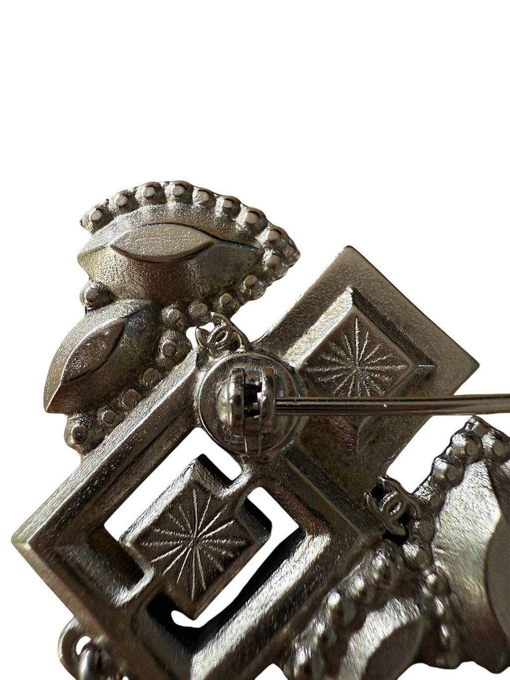 Chanel, Silver Tone, Black and White Crystal Art Deco Brooch