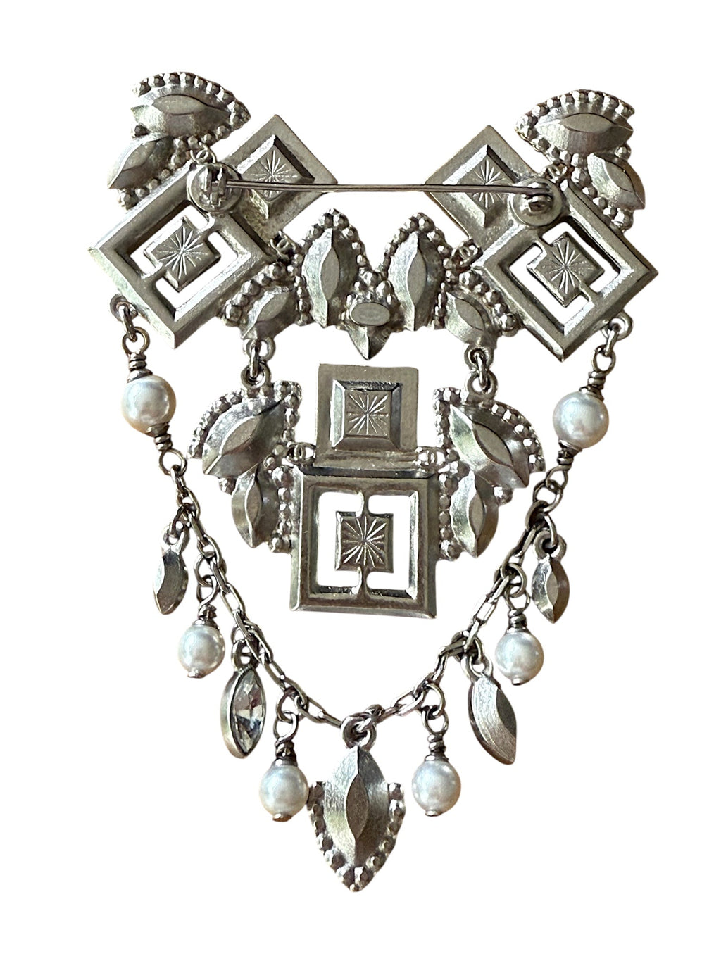Chanel, Silver Tone, Black and White Crystal Art Deco Brooch