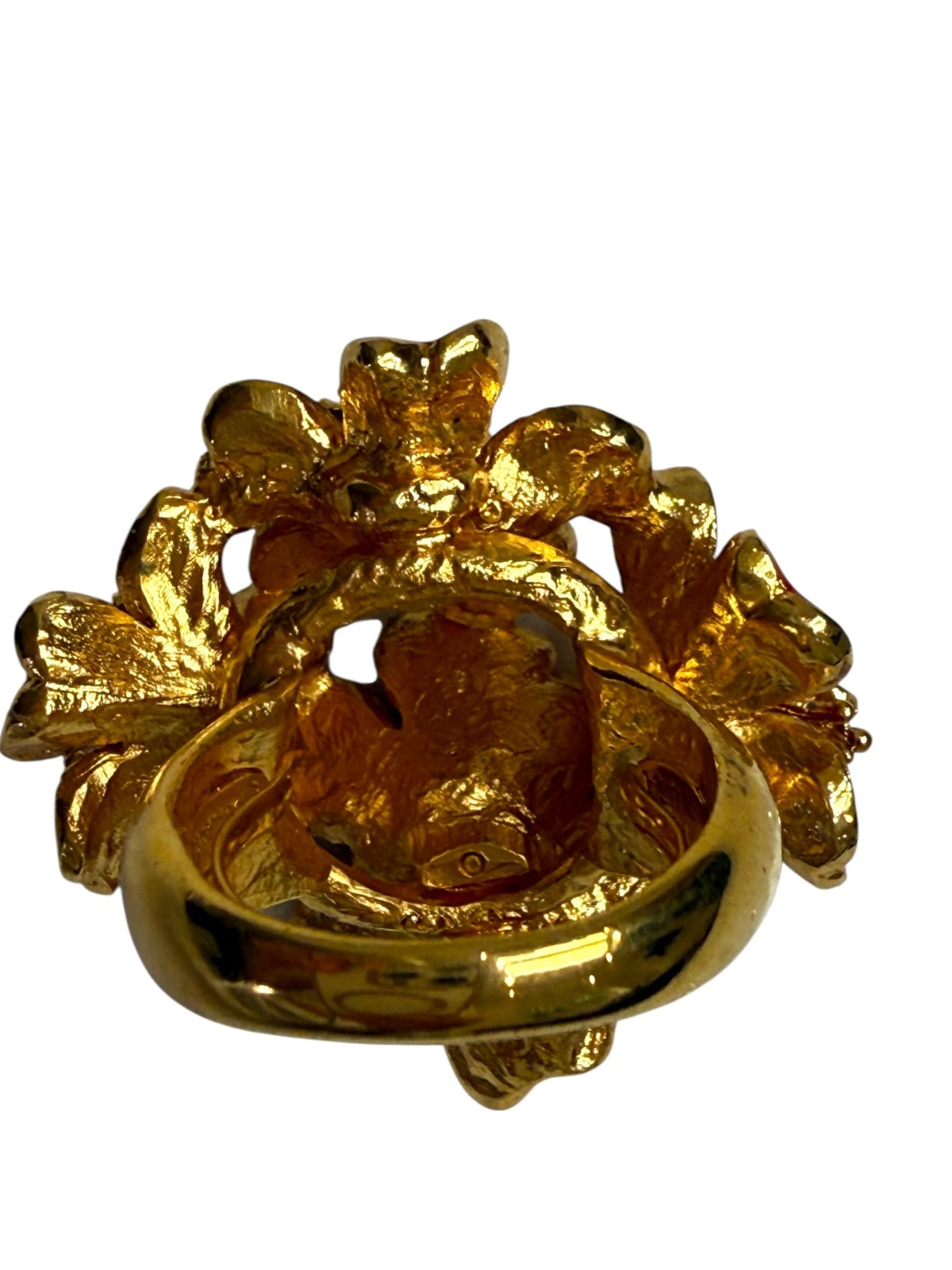 Oscar de la Renta Red Enamel and Gold Plated Flower Ring