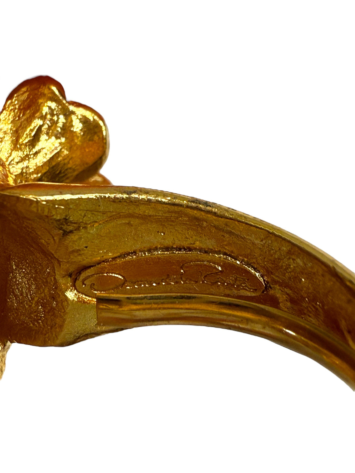 Oscar de la Renta Red Enamel and Gold Plated Flower Ring