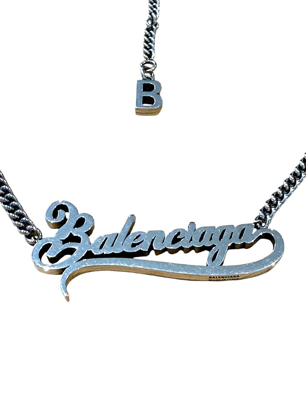 Balenciaga Typo Valentine Logo Silver Tone Necklace