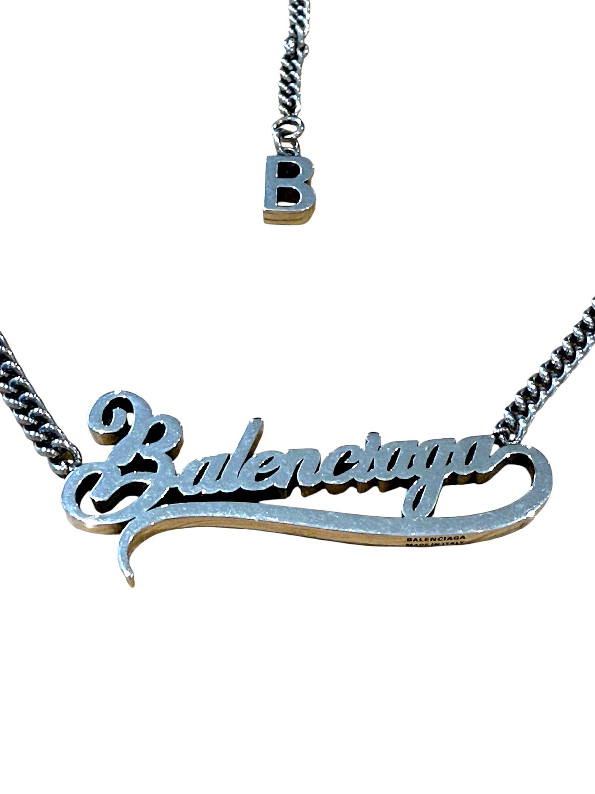 Balenciaga Typo Valentine Logo Silver Tone Necklace