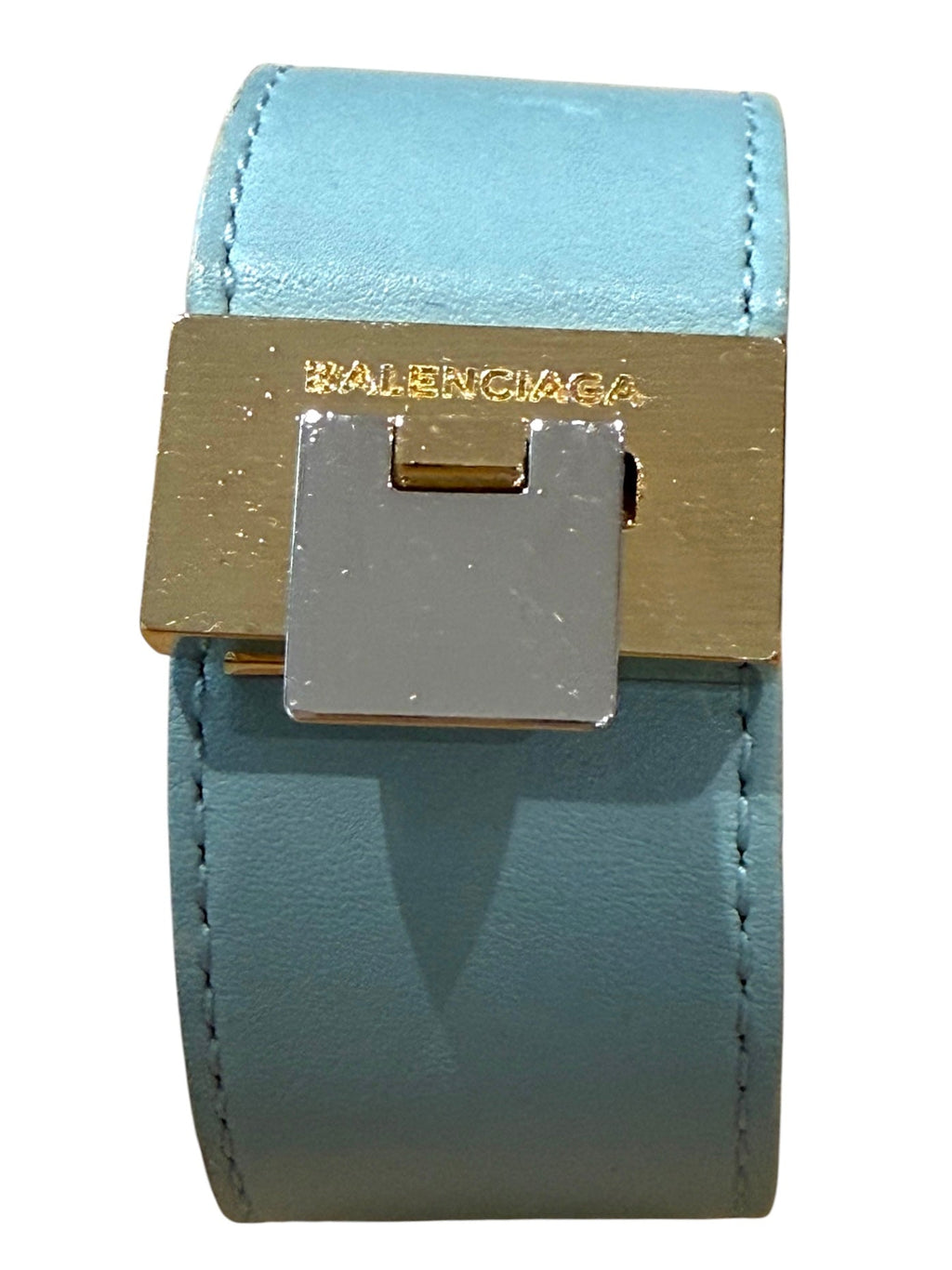 Balenciaga Pale Blue Leather Bracelet with Silver and Gold Clasp