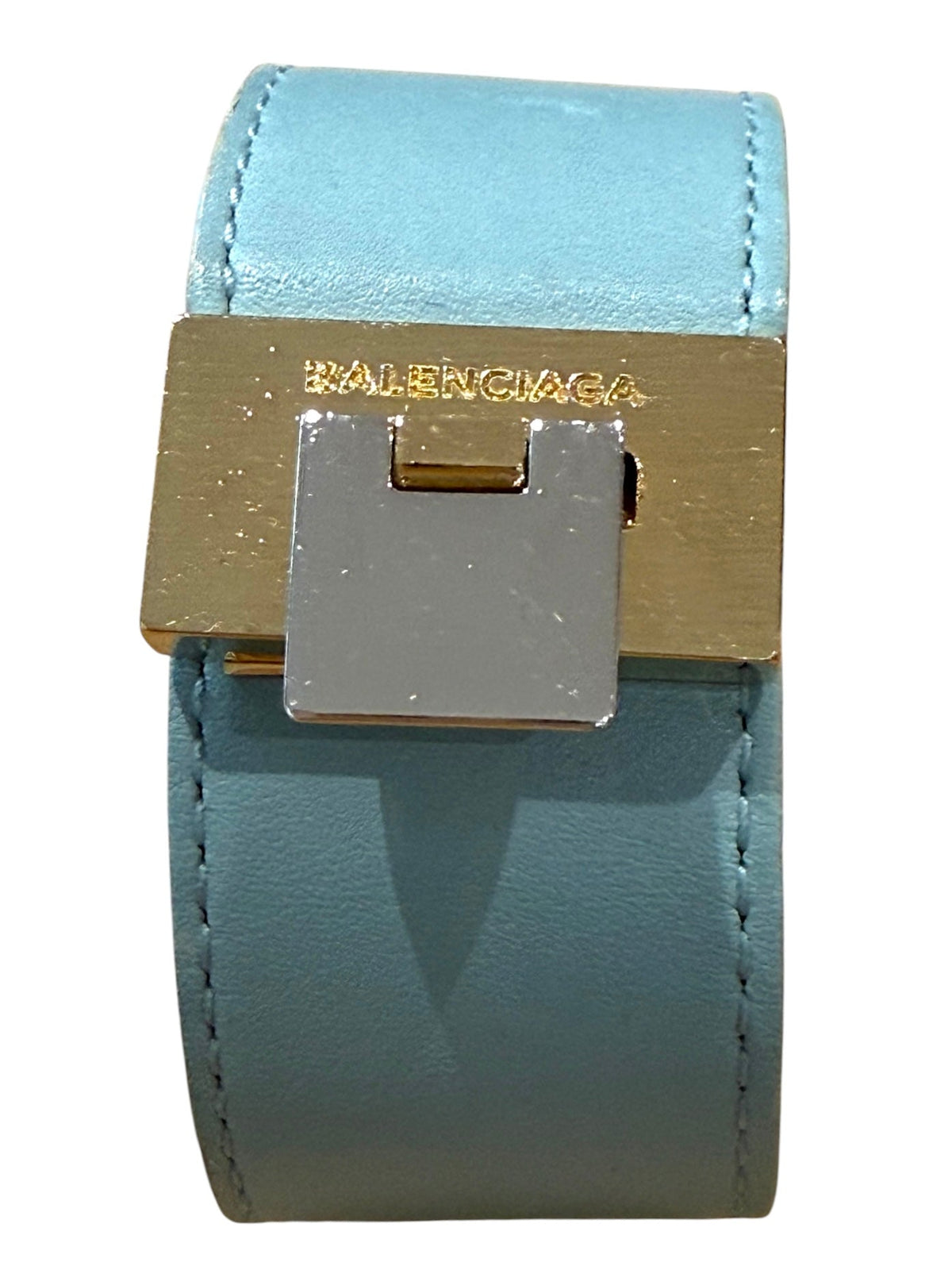 Balenciaga Pale Blue Leather Bracelet with Silver and Gold Clasp