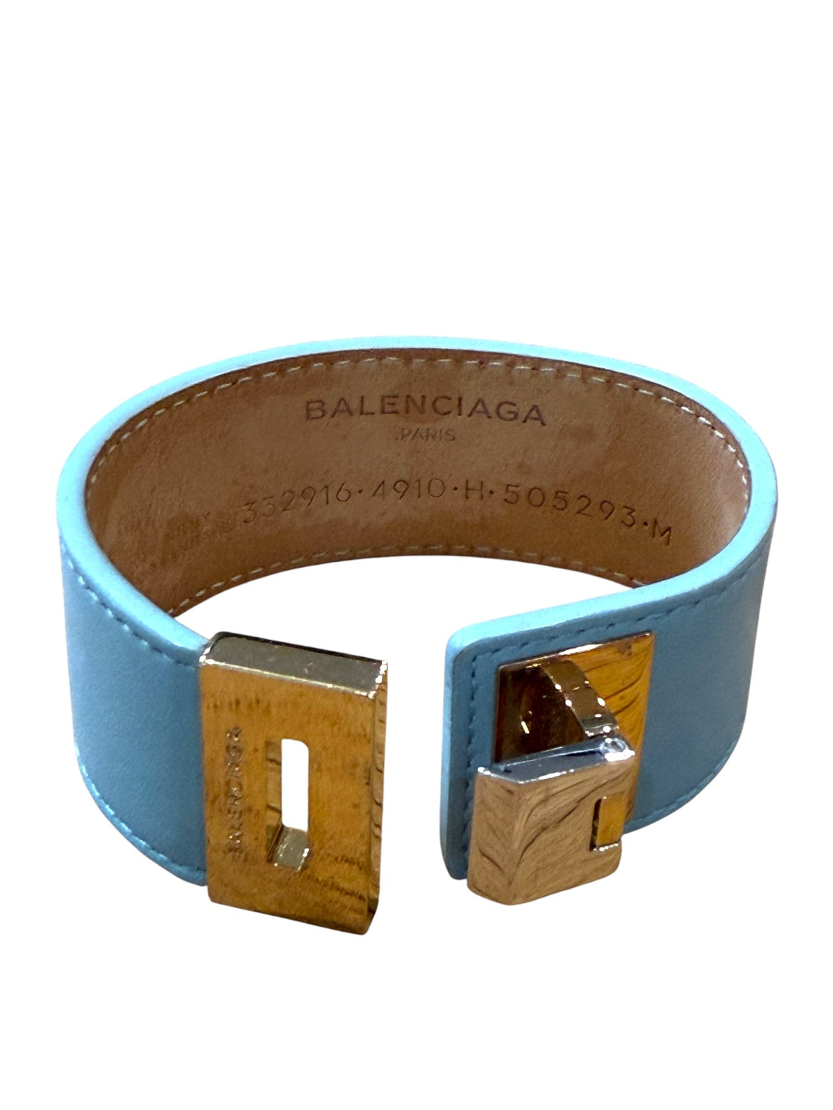 Balenciaga Pale Blue Leather Bracelet with Silver and Gold Clasp