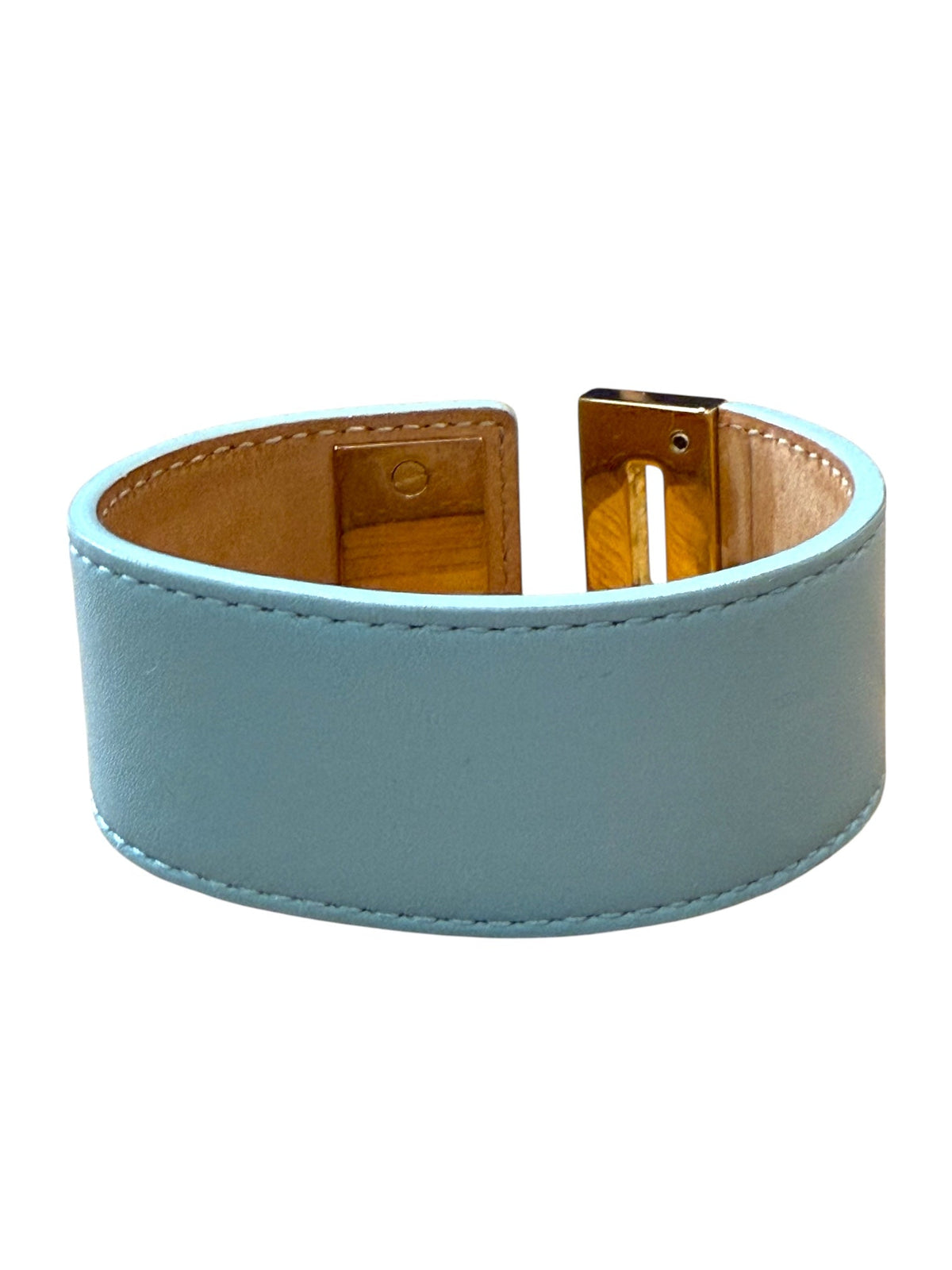 Balenciaga Pale Blue Leather Bracelet with Silver and Gold Clasp