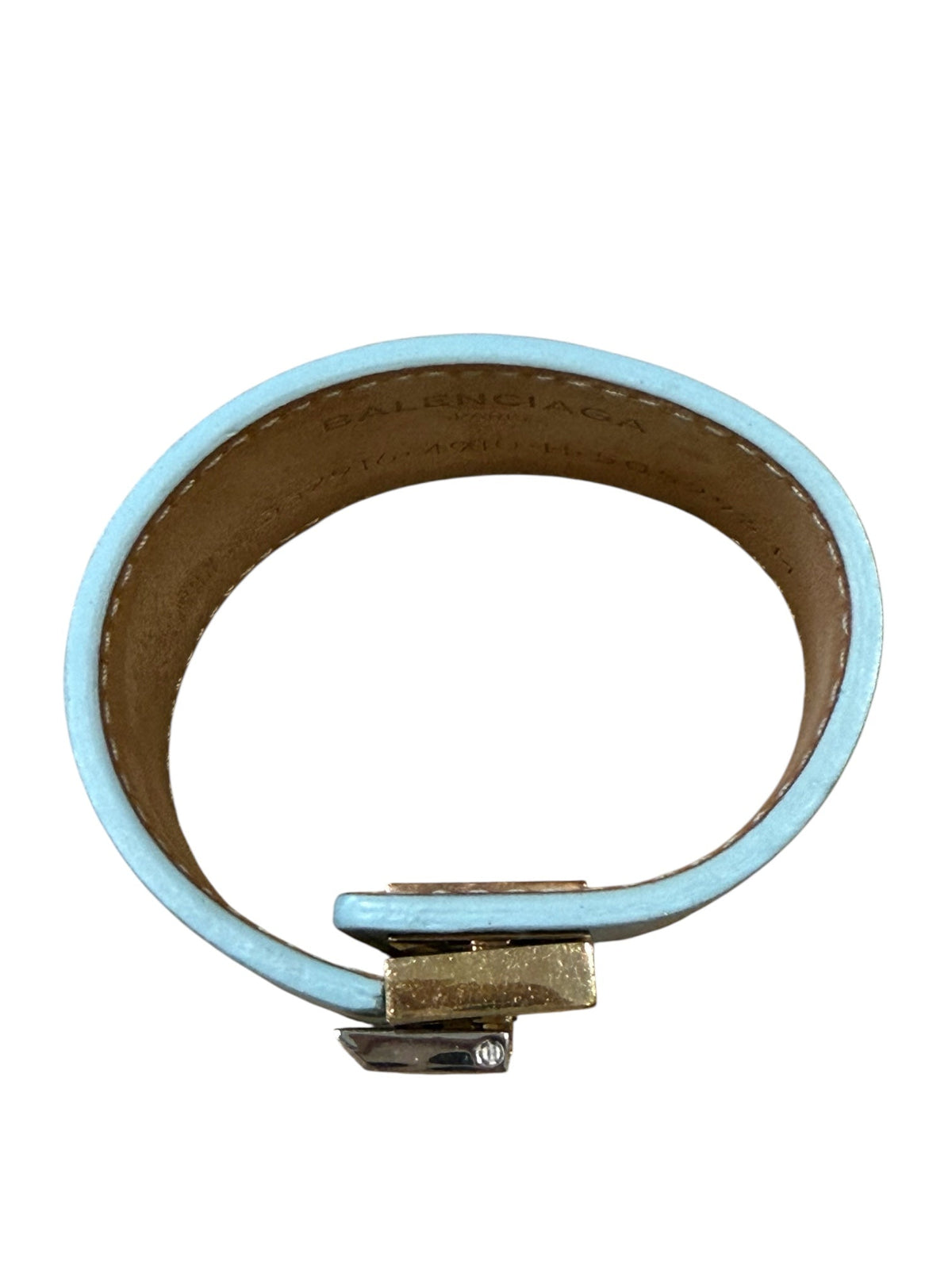 Balenciaga Pale Blue Leather Bracelet with Silver and Gold Clasp
