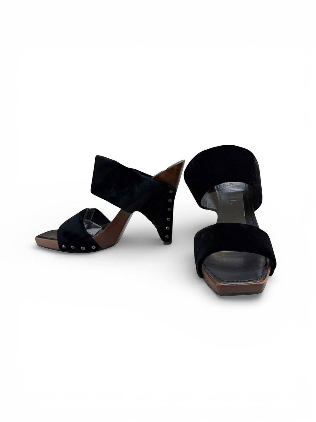 Chanel Black Velvet Platform Sandals with Wooden Soles