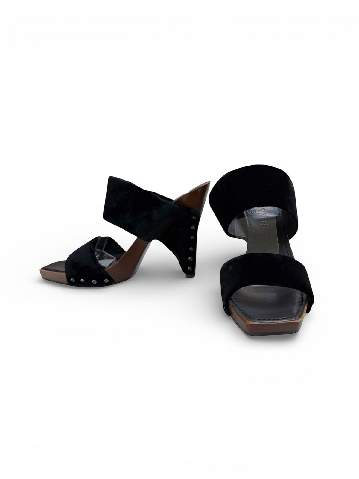 Chanel Black Velvet Platform Sandals with Wooden Soles