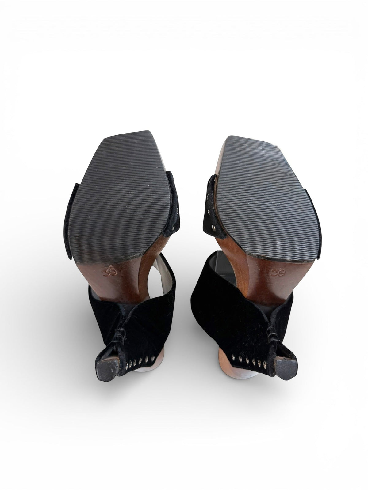 Chanel Black Velvet Platform Sandals with Wooden Soles