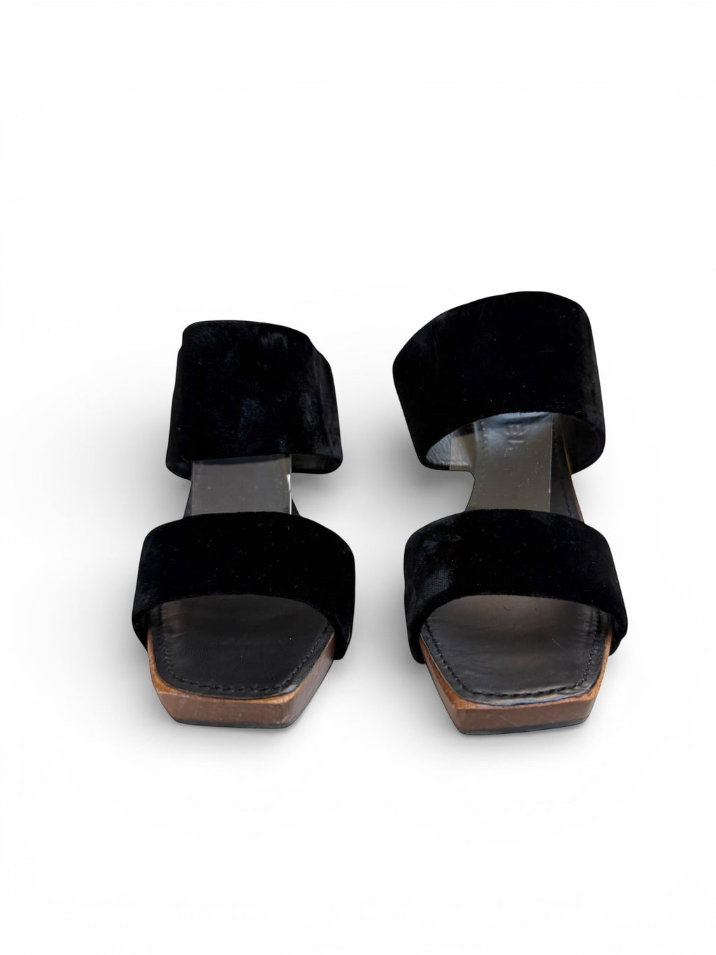 Chanel Black Velvet Platform Sandals with Wooden Soles