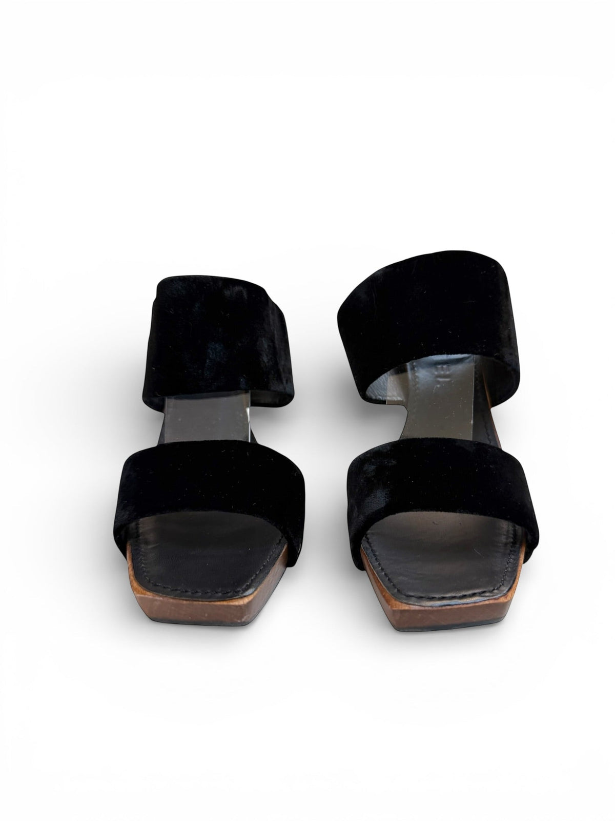Chanel Black Velvet Platform Sandals with Wooden Soles