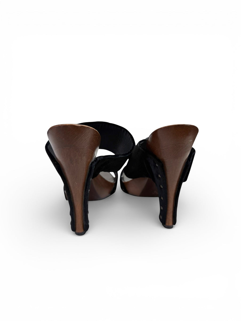 Chanel Black Velvet Platform Sandals with Wooden Soles