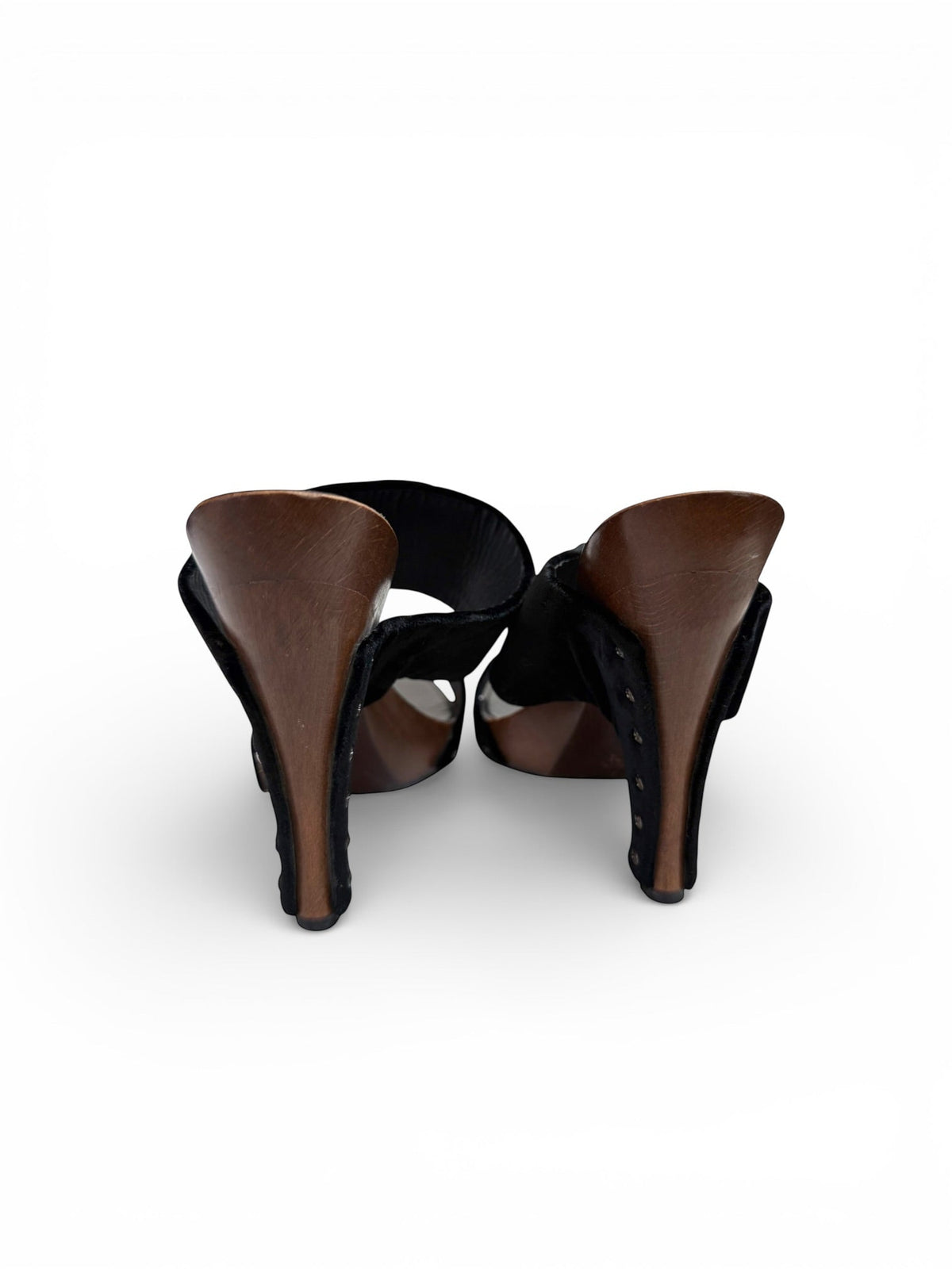 Chanel Black Velvet Platform Sandals with Wooden Soles