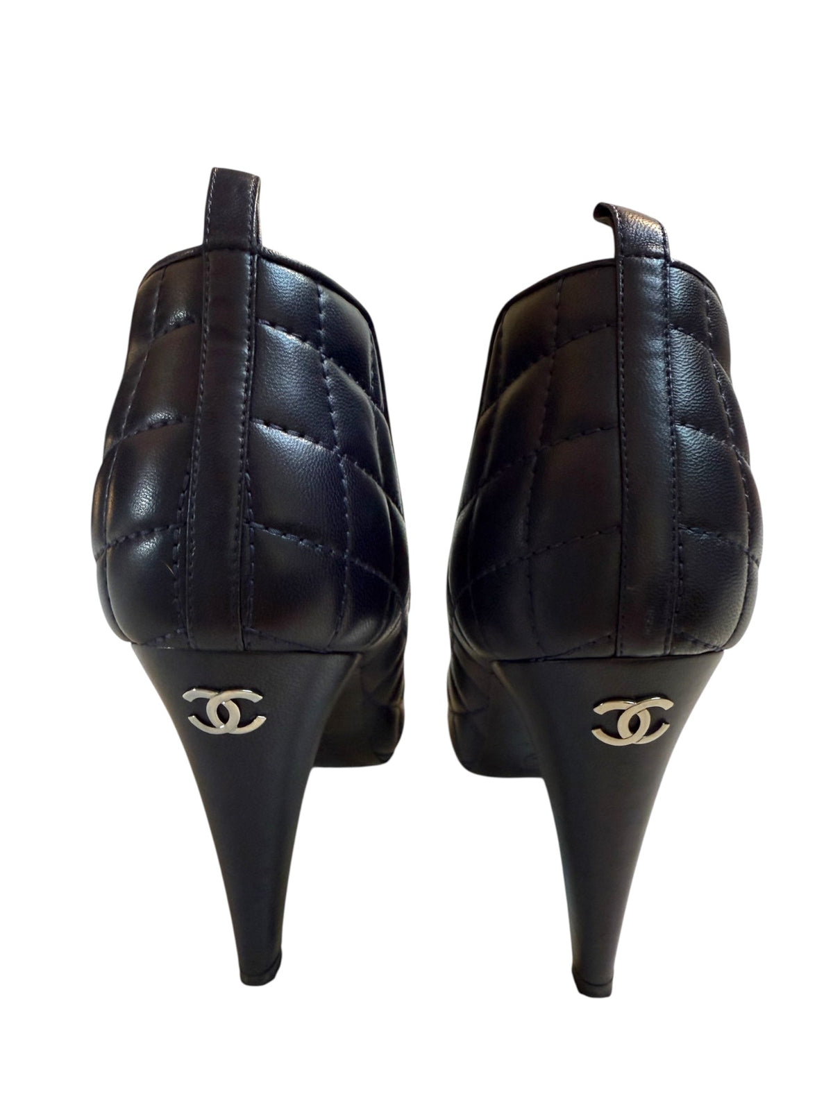 Chanel Navy and Black Leather Pointed Toe Ankle Boots