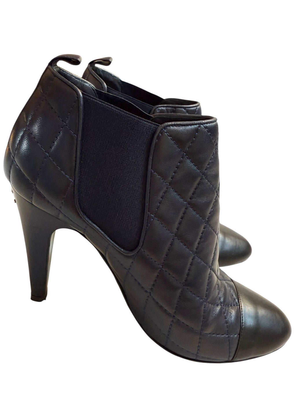 Chanel Navy and Black Leather Pointed Toe Ankle Boots