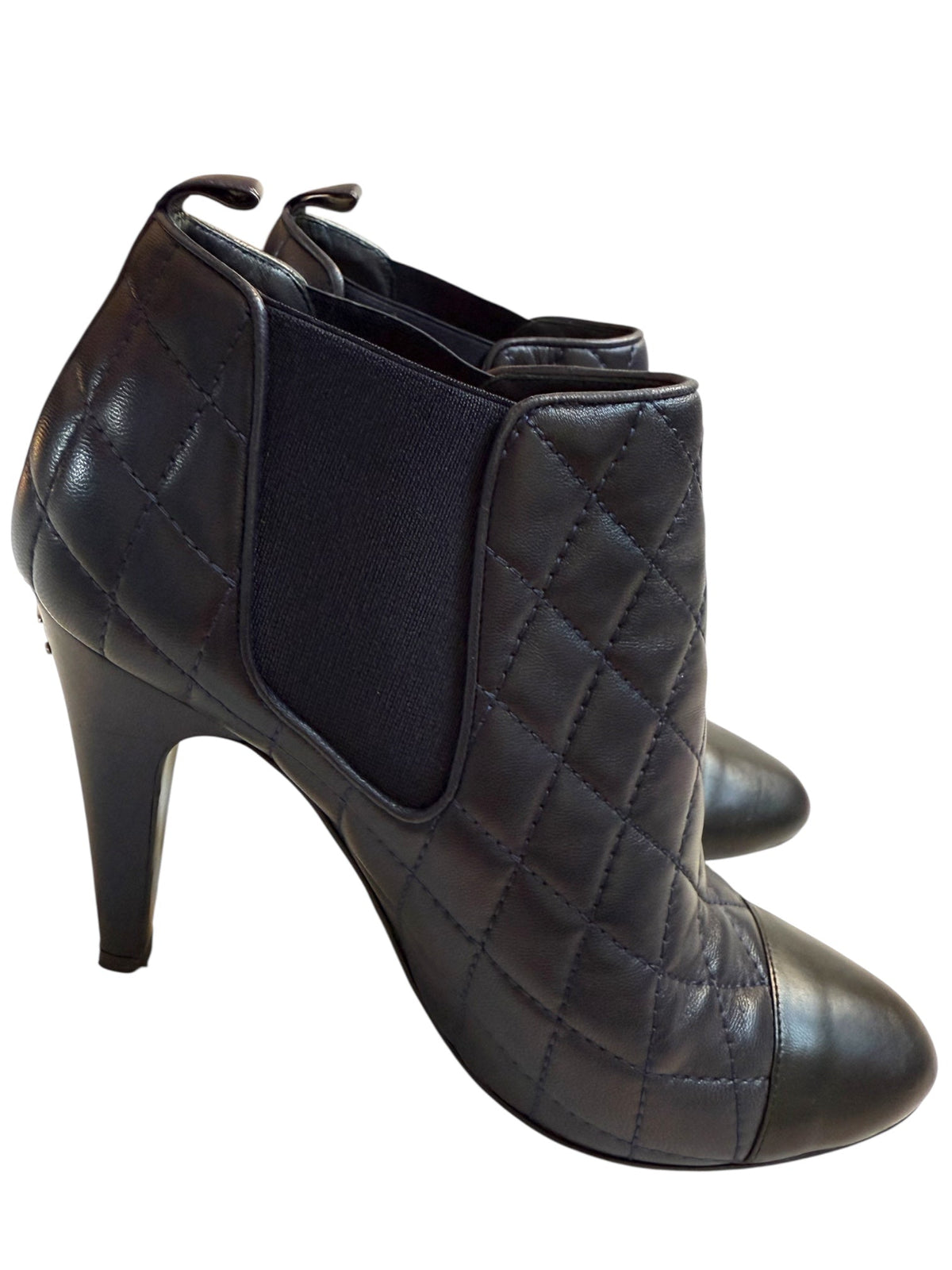 Chanel Navy and Black Leather Pointed Toe Ankle Boots