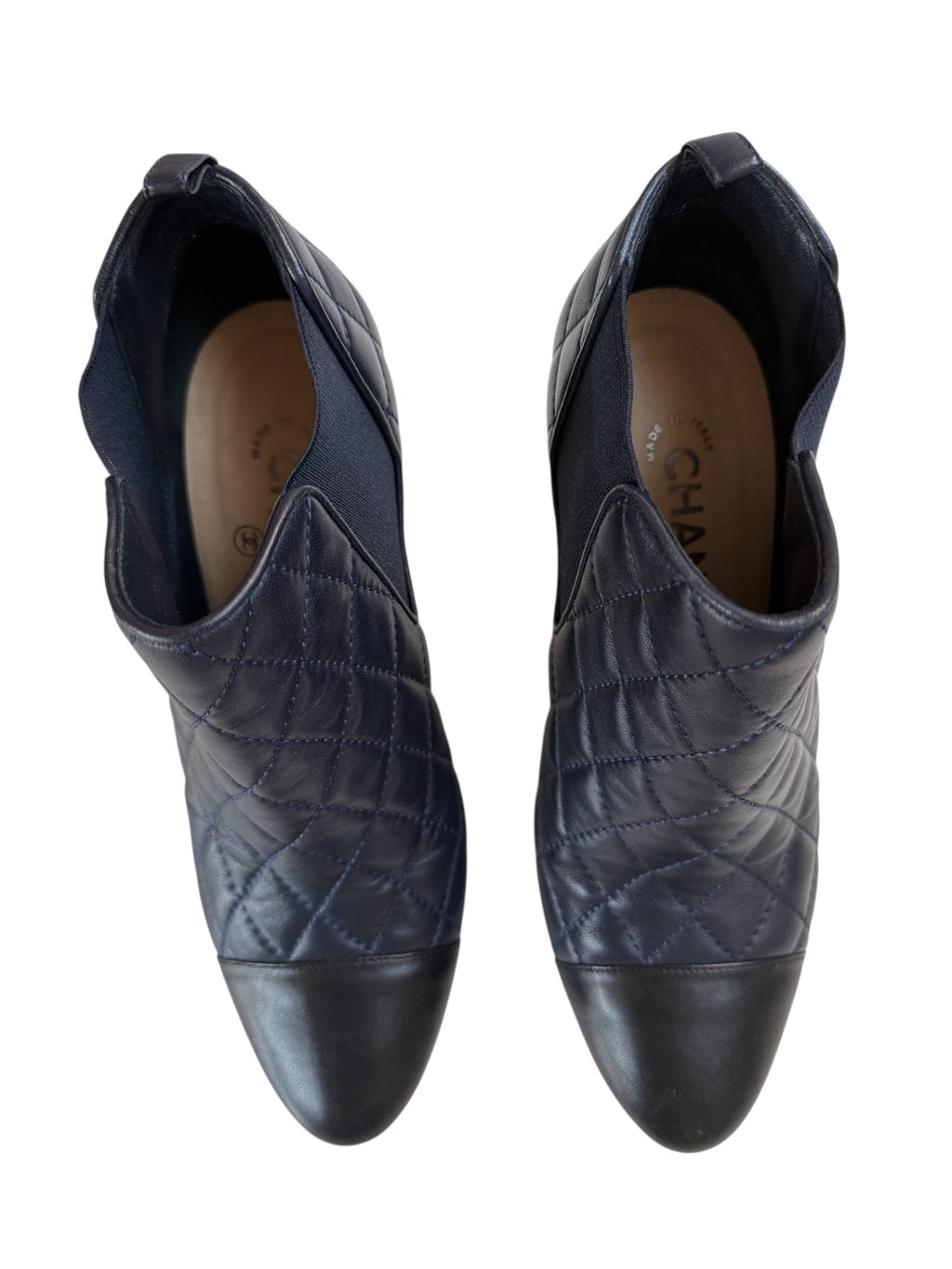 Chanel Navy and Black Leather Pointed Toe Ankle Boots