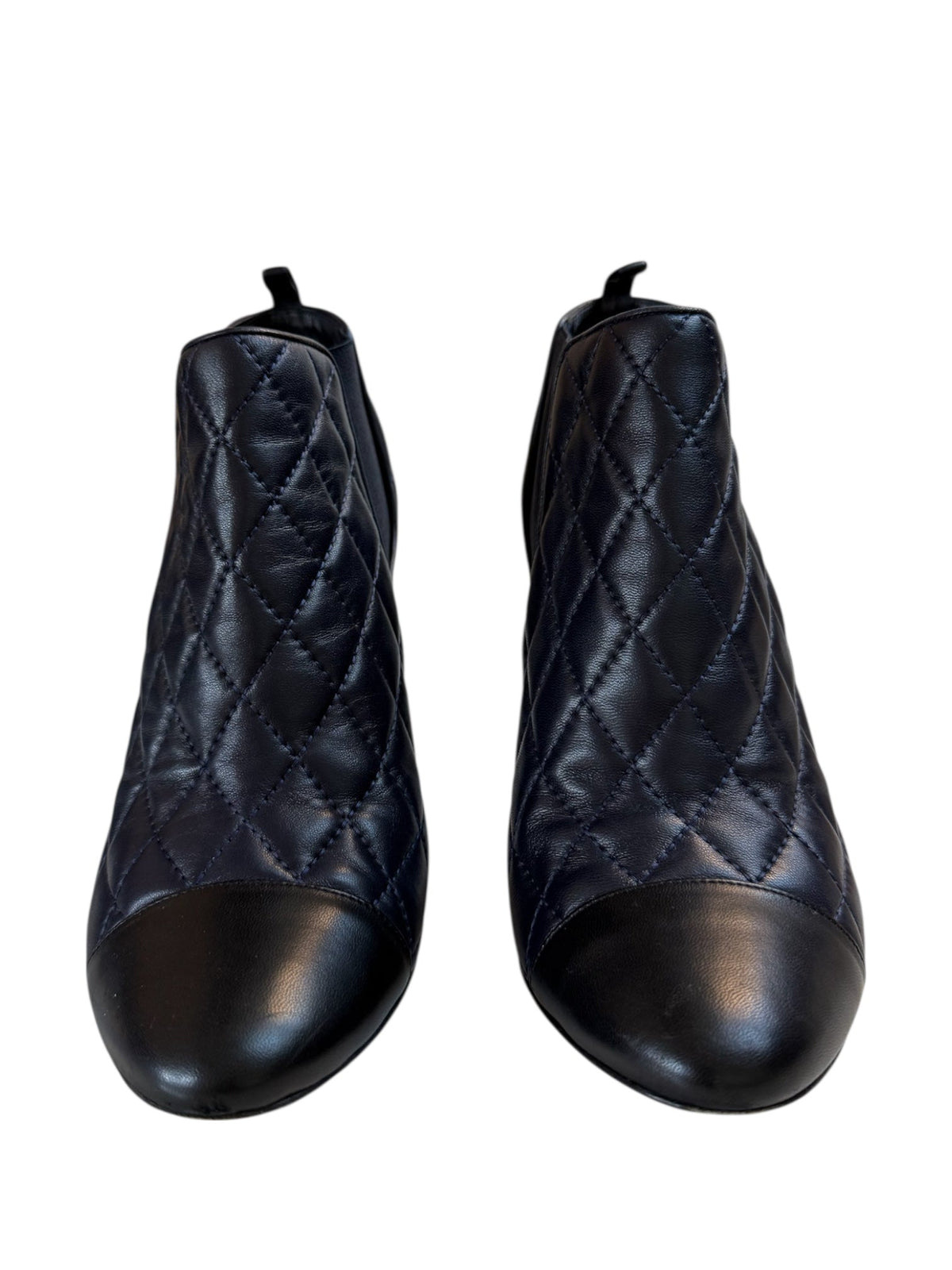 Chanel Navy and Black Leather Pointed Toe Ankle Boots