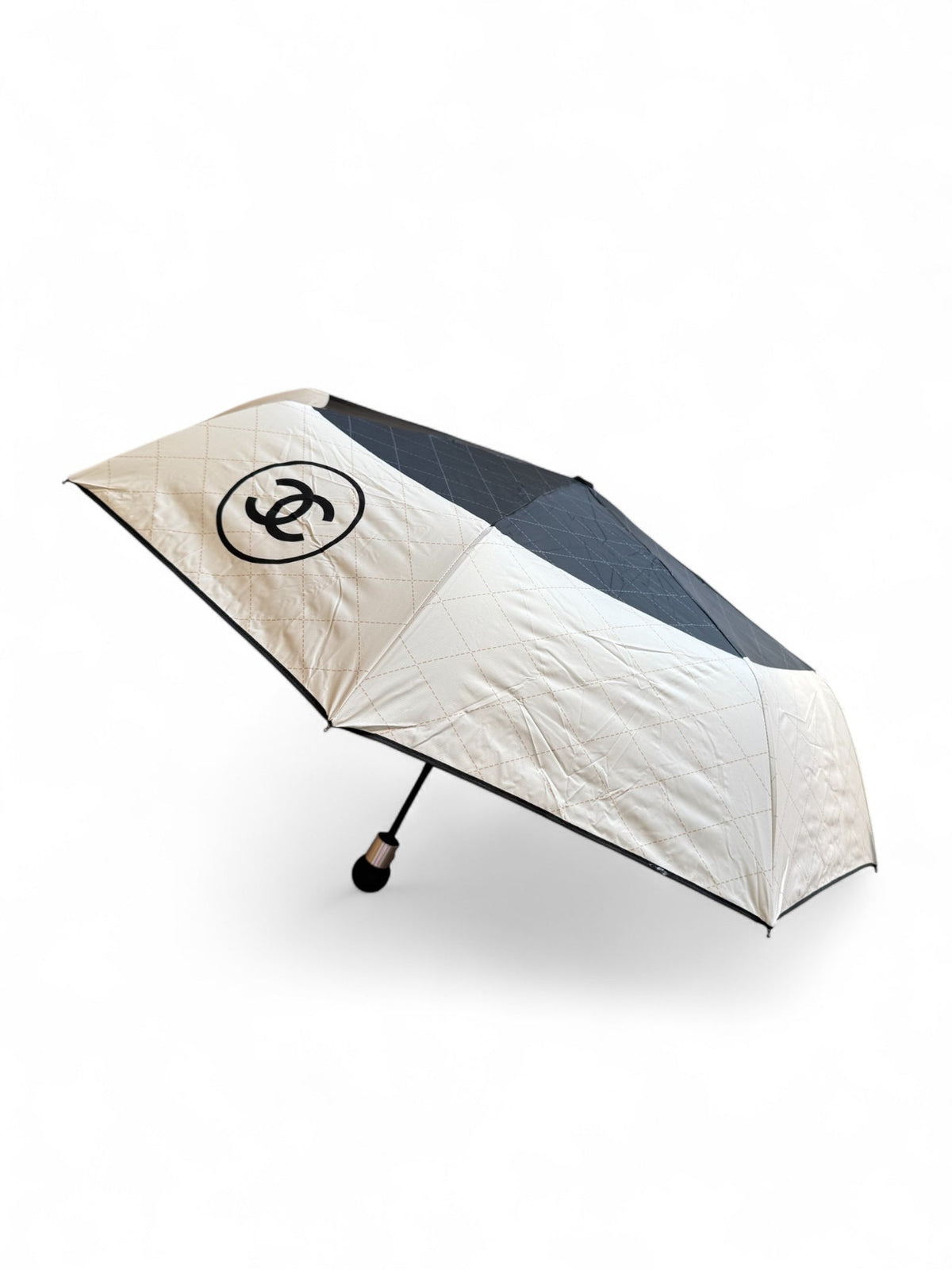 Chanel Cream and Black Automatic Open/Collapse Umbrella