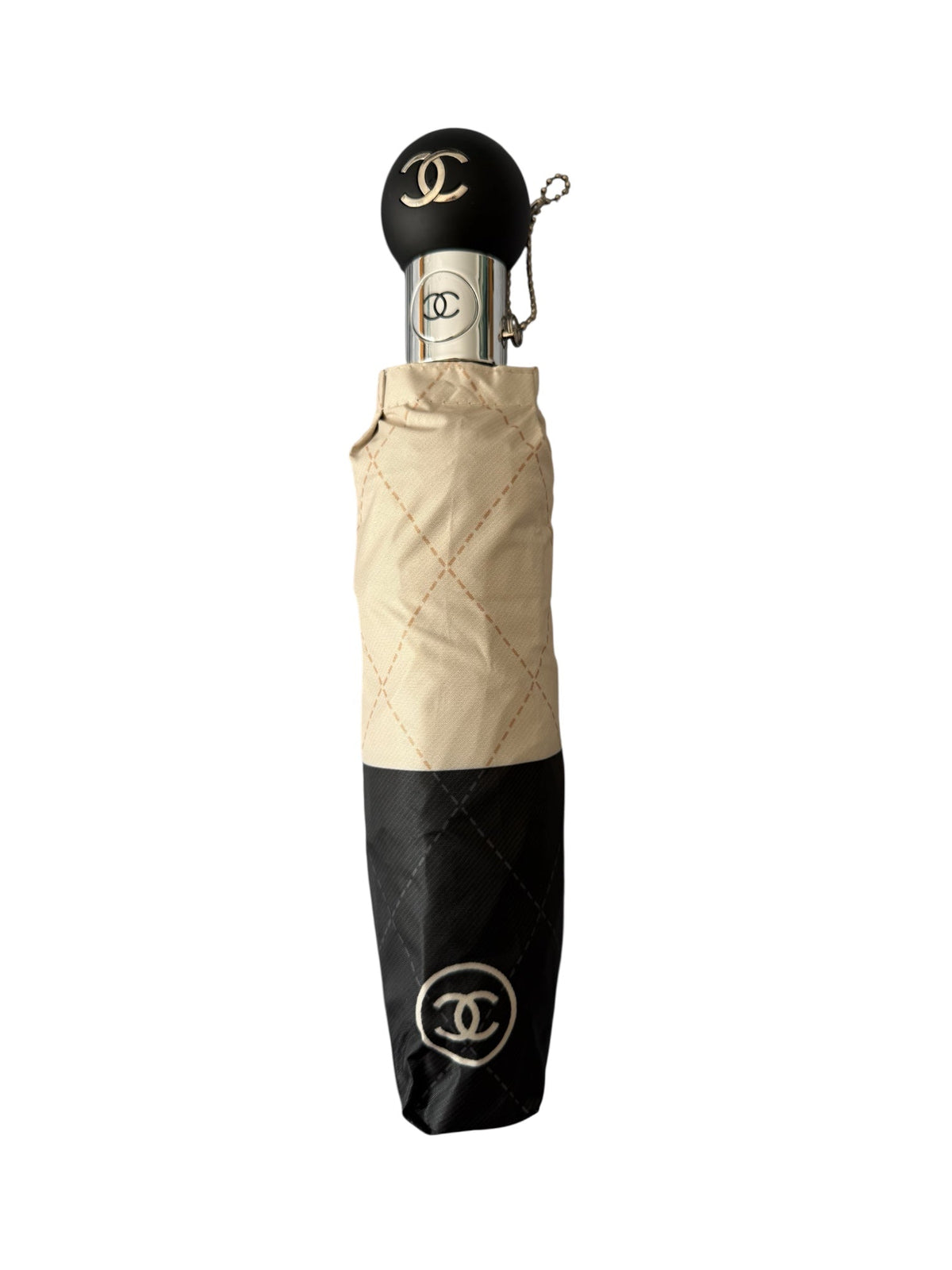 Chanel Cream and Black Automatic Open/Collapse Umbrella