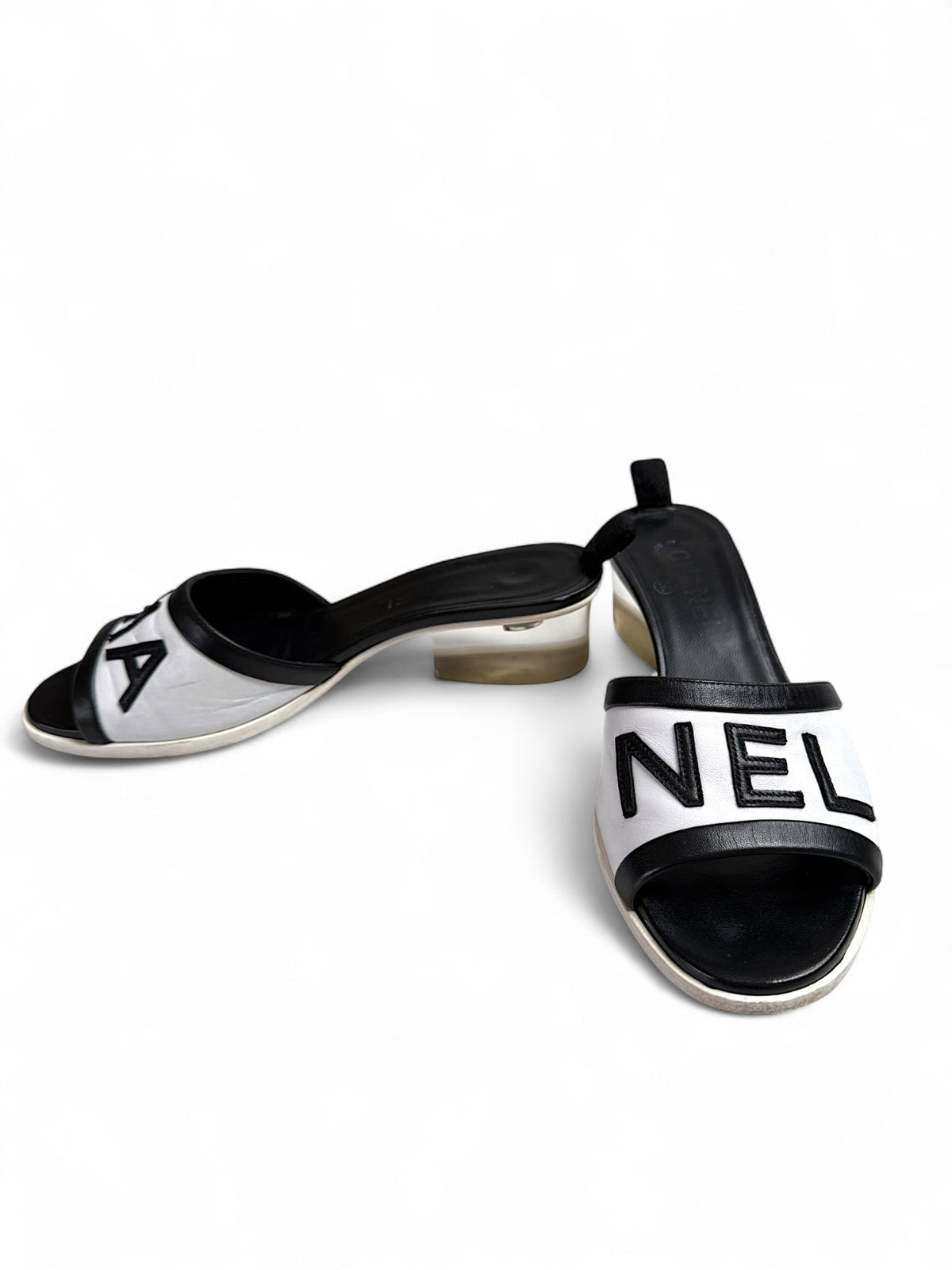 Chanel White Mules with Clear Block Heels