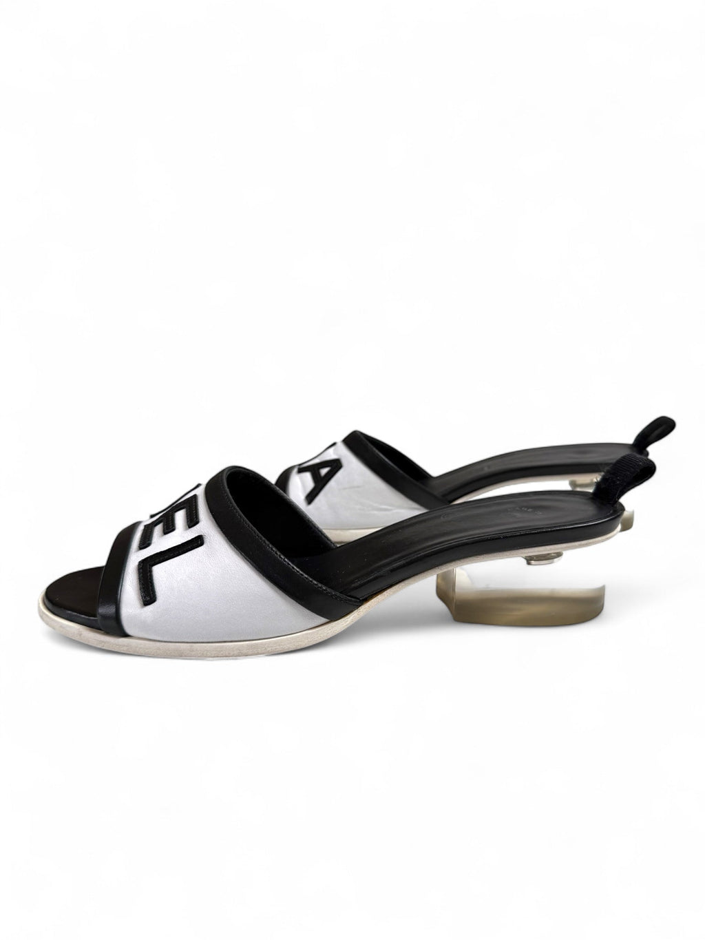Chanel White Mules with Clear Block Heels