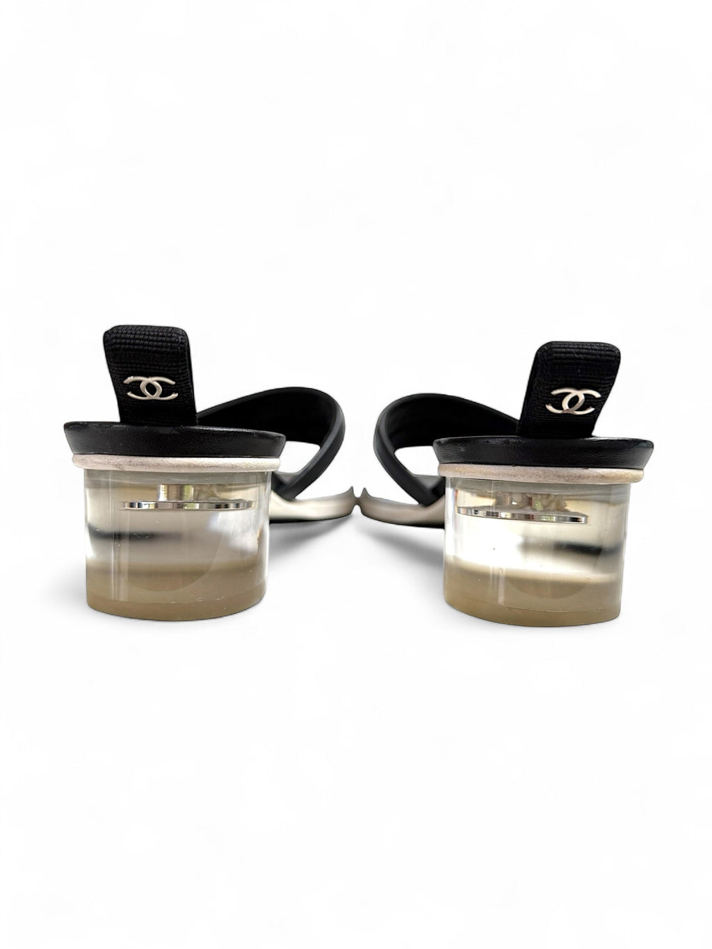 Chanel White Mules with Clear Block Heels