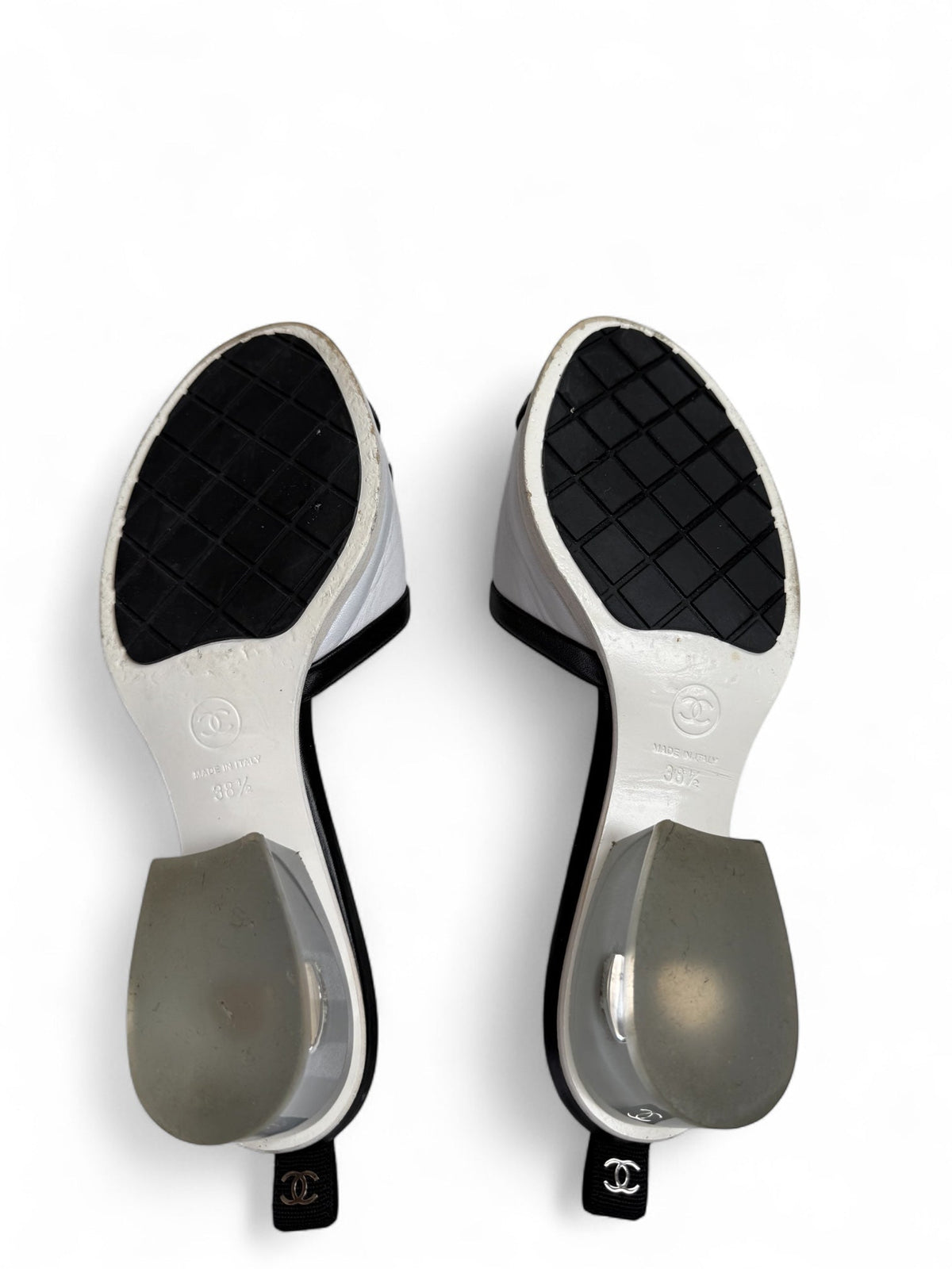 Chanel White Mules with Clear Block Heels