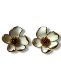 Oscar De La Renta White Enamel and Gold Plated Earrings