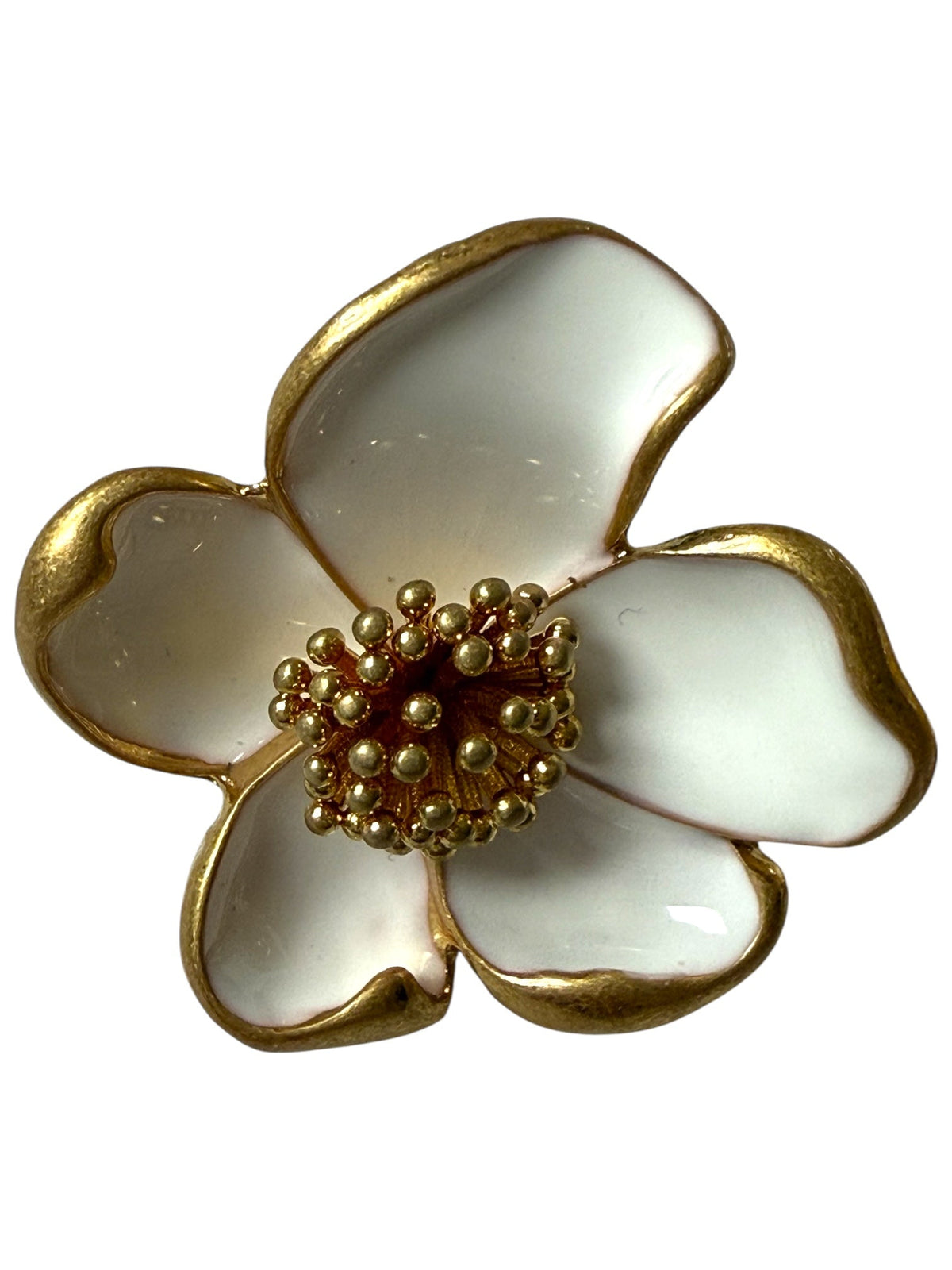Oscar De La Renta White Enamel and Gold Plated Earrings
