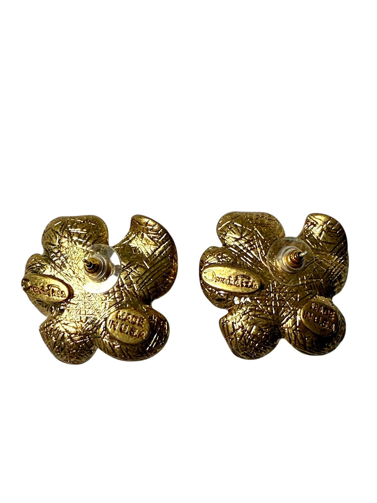 Oscar De La Renta White Enamel and Gold Plated Earrings