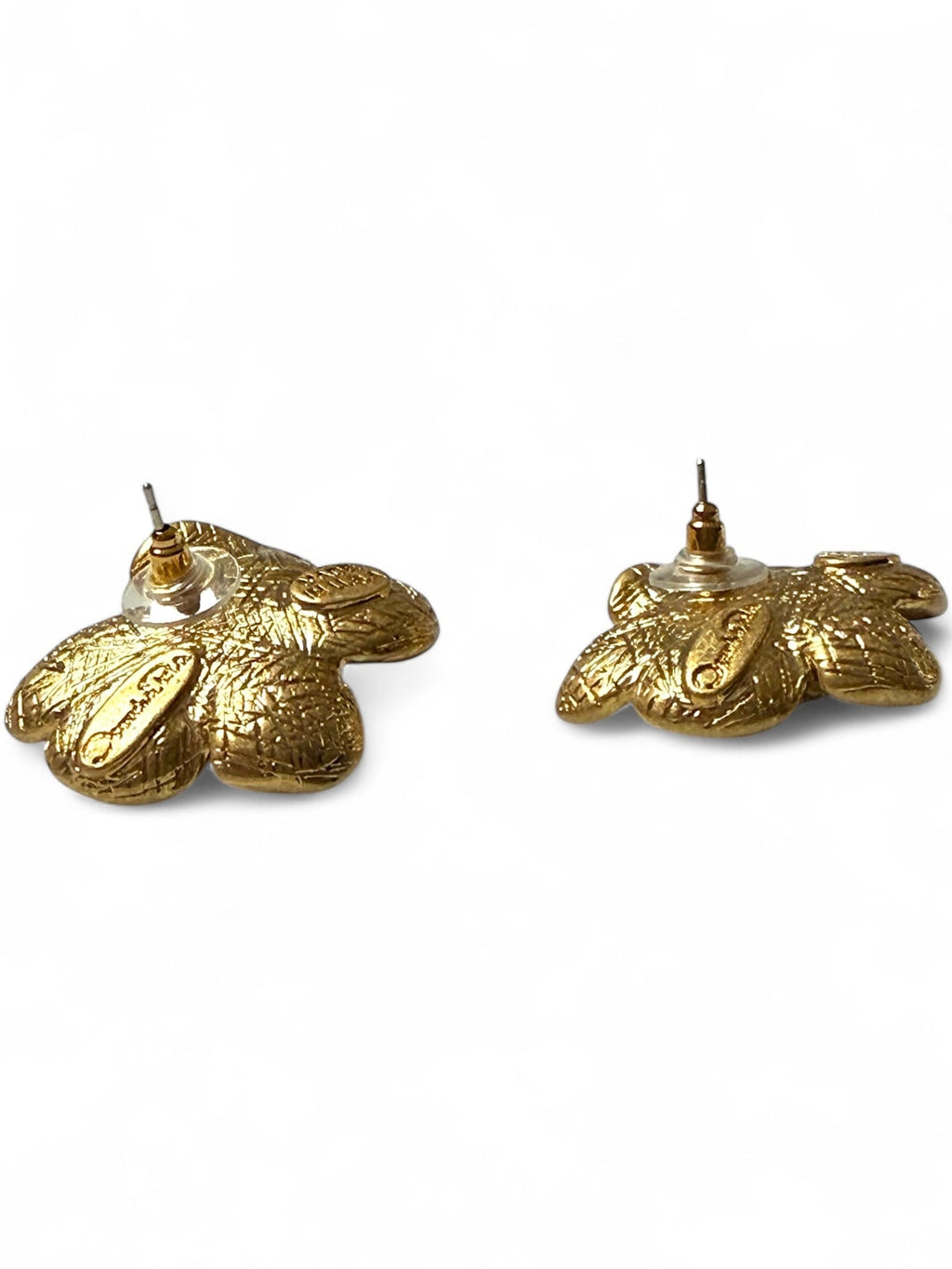 Oscar De La Renta White Enamel and Gold Plated Earrings