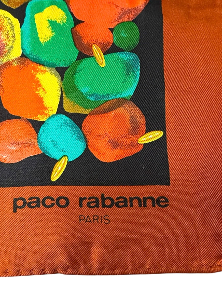 Paco Rabanne Orange Green and Brown Silk Scarf