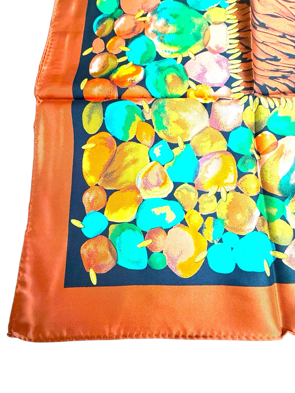 Paco Rabanne Orange Green and Brown Silk Scarf