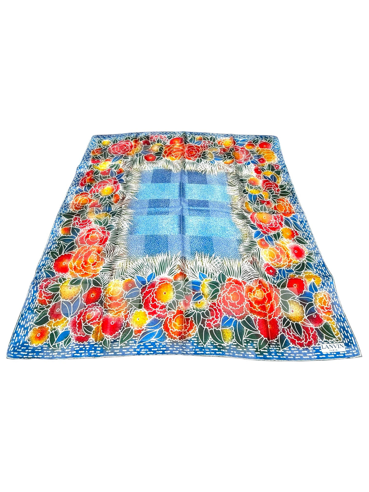 Lanvin Blue and Red Silk Scarf