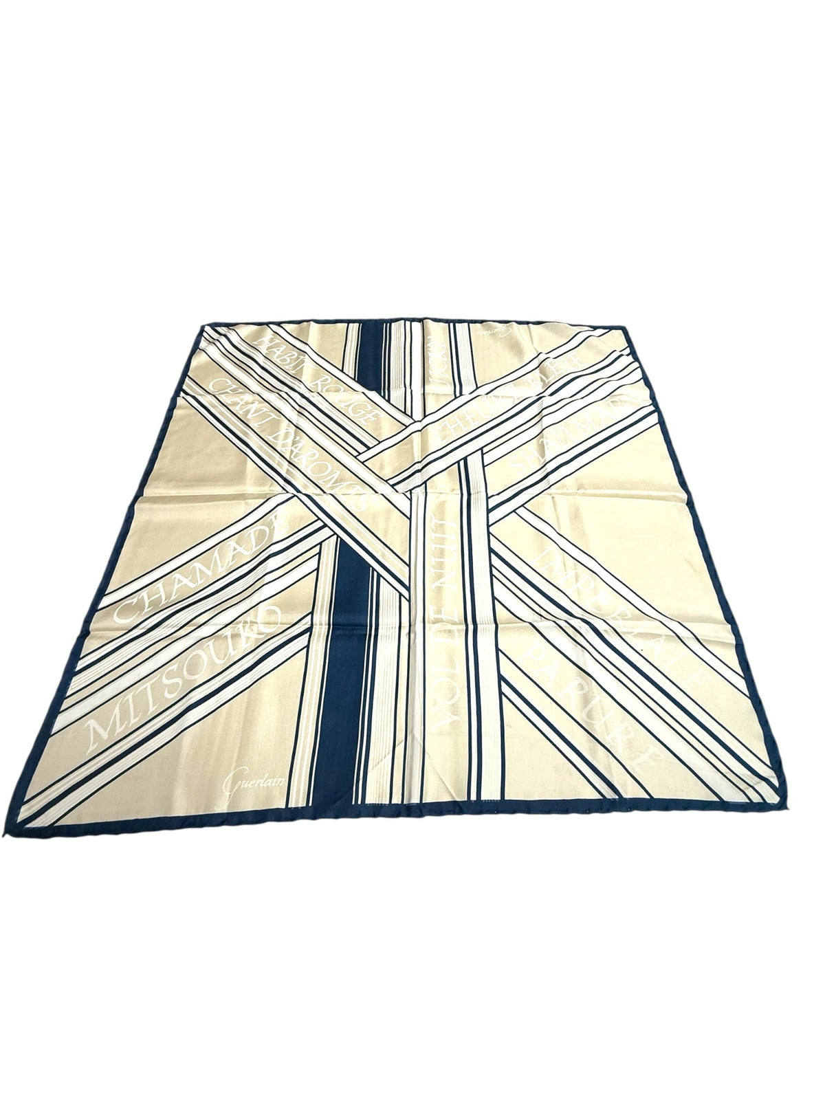 Guerlain Vintage Cream and Blue Silk Scarf
